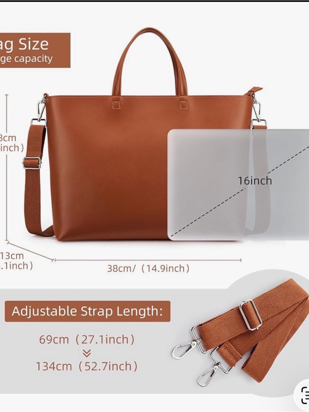 Amazon Brown Leather-Style Women’s Tote Bag with Adjustable Strap